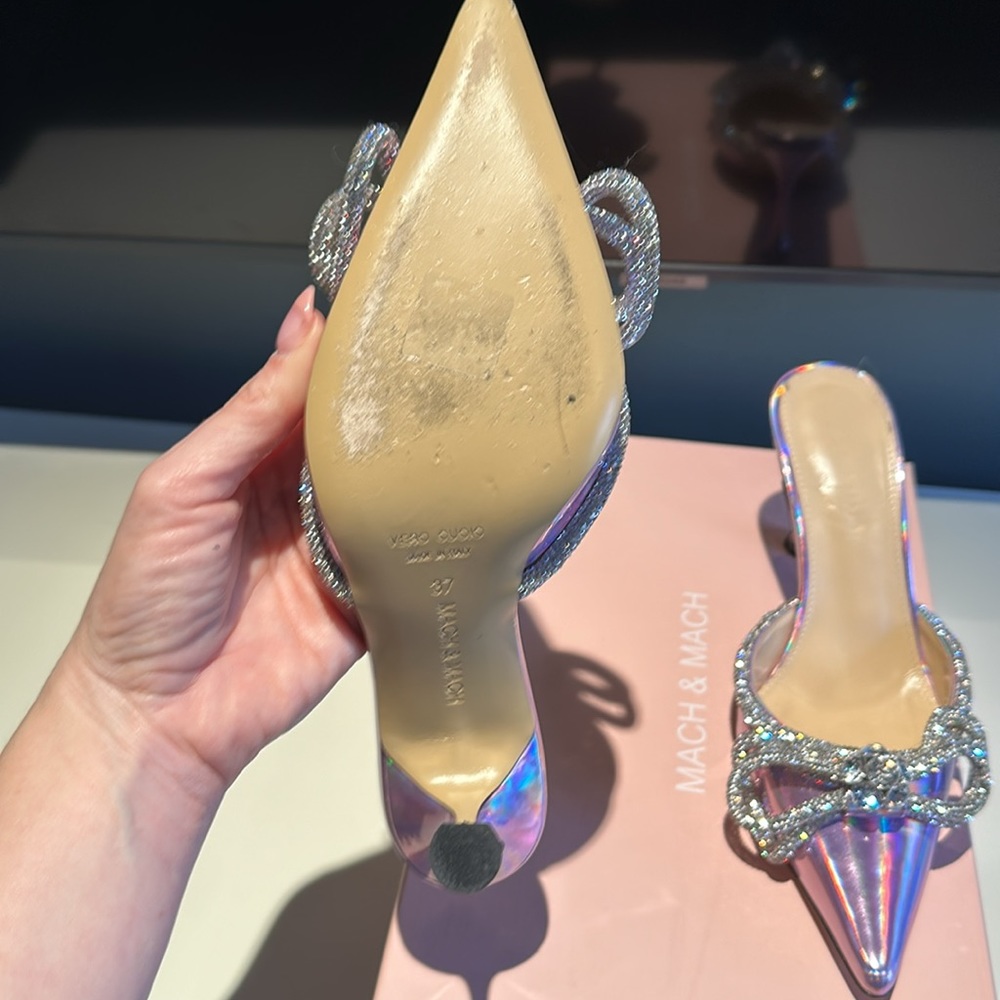 Worn Once Mach & Mach Bow Iridescent Mules, Size … - image 4